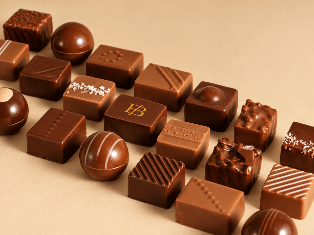 Assortiment de bonbons de chocolats au lait et noir.