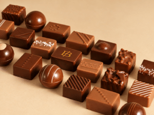 Assortiment de bonbons de chocolats au lait et noir.