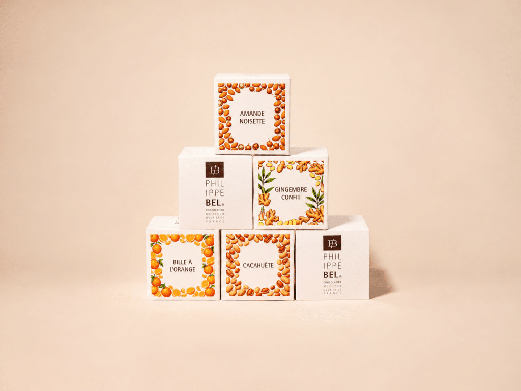 Dried fruits and treats coated in chocolate.