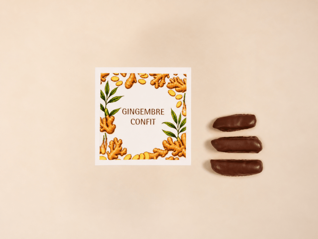 Eguillettes de gingembre confit enrobés d'une couche de chocolat noir - 200g