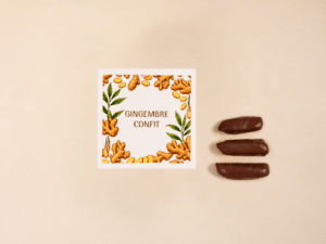 Eguillettes de gingembre confit enrobés d'une couche de chocolat noir - 200g