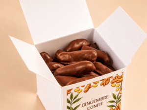 Eguillettes de gingembre confit enrobés d'une couche de chocolat noir - 200g