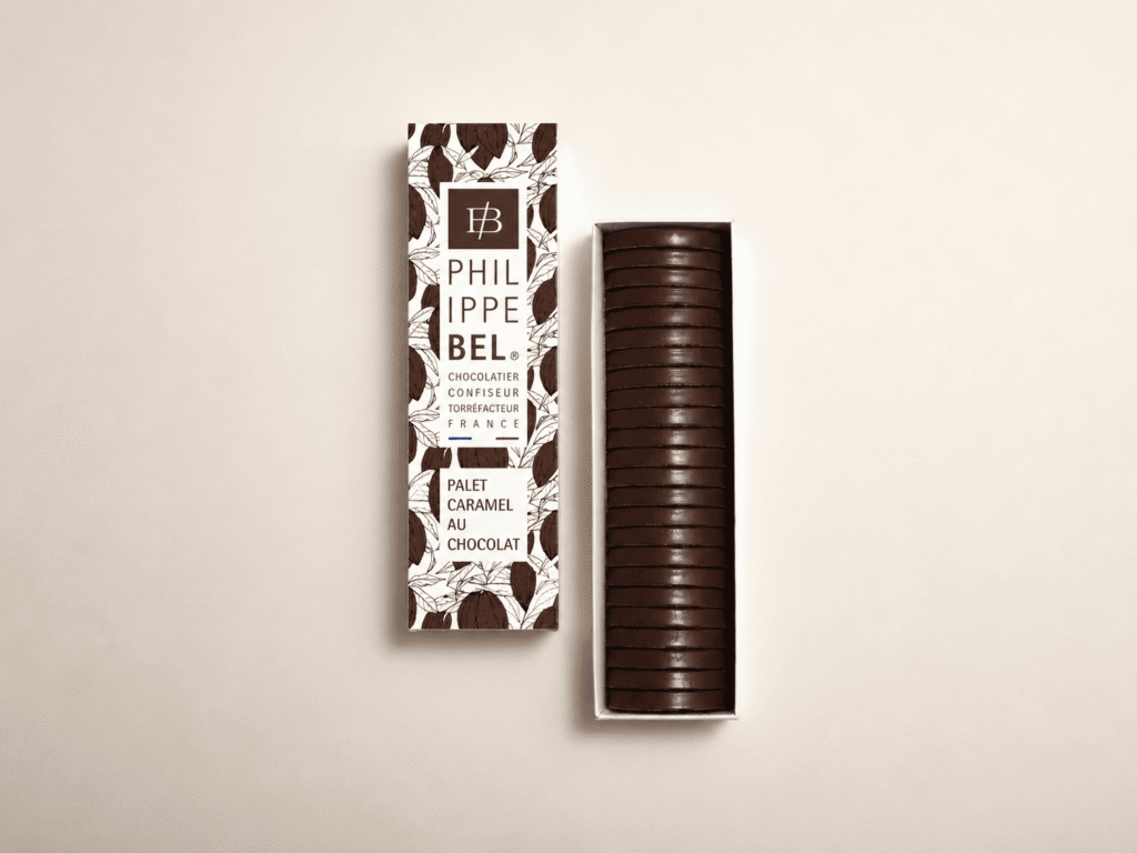 Palet de chocolat noir avec insert de caramel au chocolat semi-liquide - 190g
