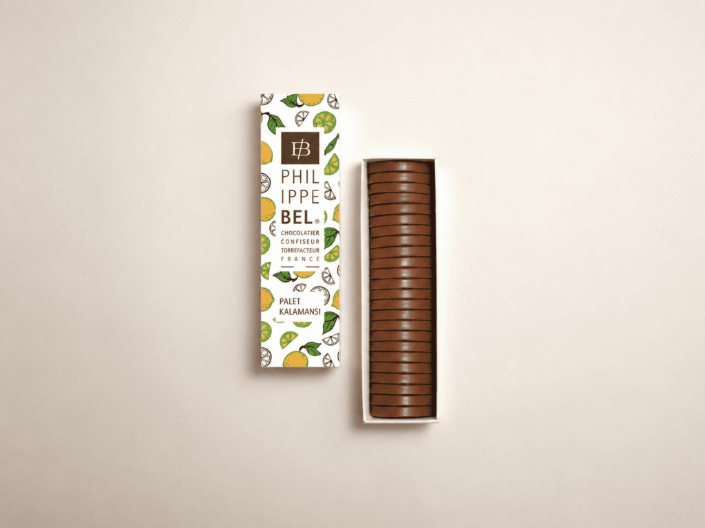 Palet de chocolat au lait avec insert de caramel semi-liquide à la pulpe de Kalamansi - 190g
