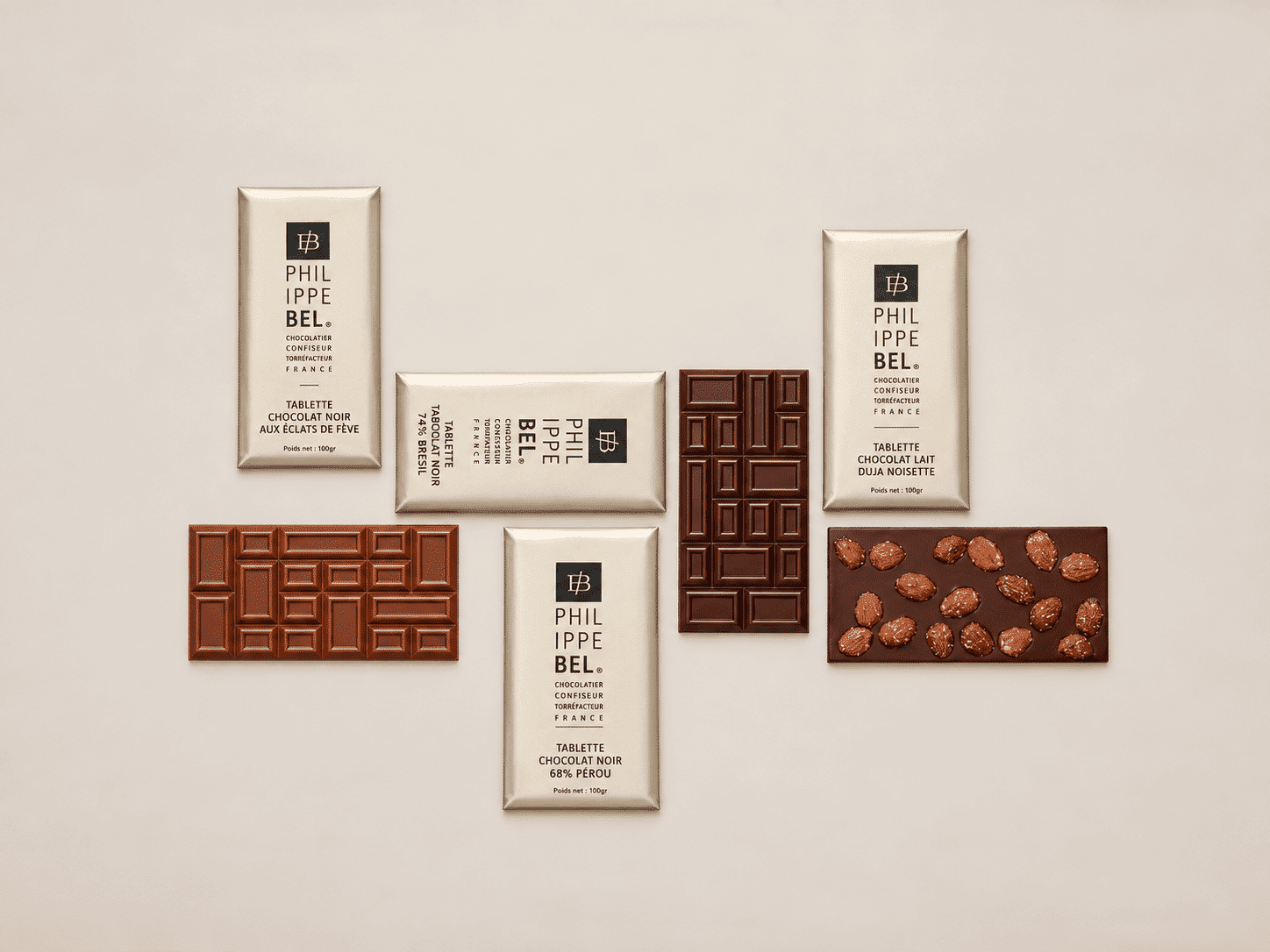 Gamme de tablette de chocolats noir, lait et blanc - 100g